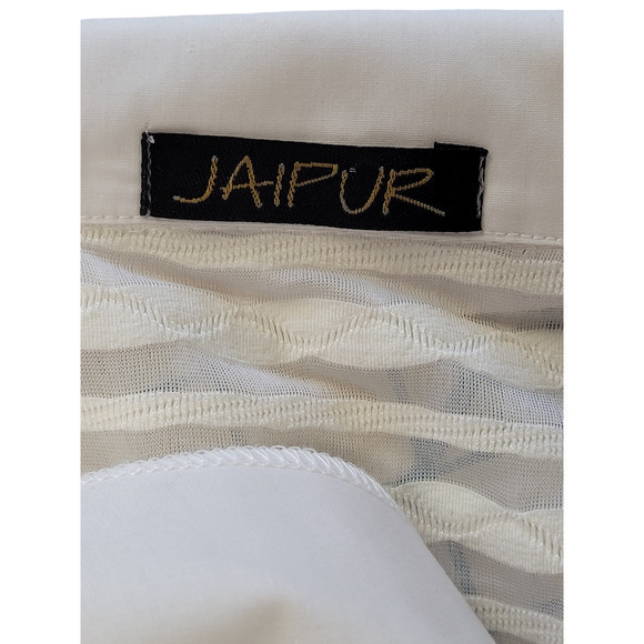 Vintage Jaipur White Sheer Striped Long Sleeve V-Neck Stretchy Button Up‎ Blouse - Picture 5 of 12